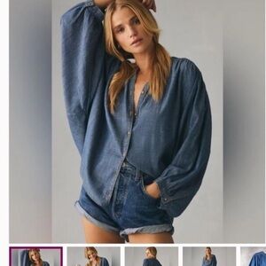 Anthropologie Sydney batwing blouse. Blue denim button down size Large